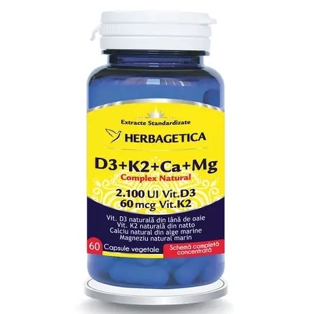 Complex natural D3+K2+Ca+Mg, 60 capsule, Herbagetica