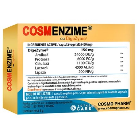 Cosmenzime cu digezyme 150 mg, 20 comprimate, Cosmo Pharm Cosmenzime cu digezyme 150 mg, 20 comprimate, Cosmo Pharm