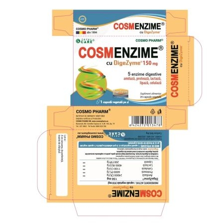 Cosmenzime cu digezyme 150 mg, 20 comprimate, Cosmo Pharm Cosmenzime cu digezyme 150 mg, 20 comprimate, Cosmo Pharm