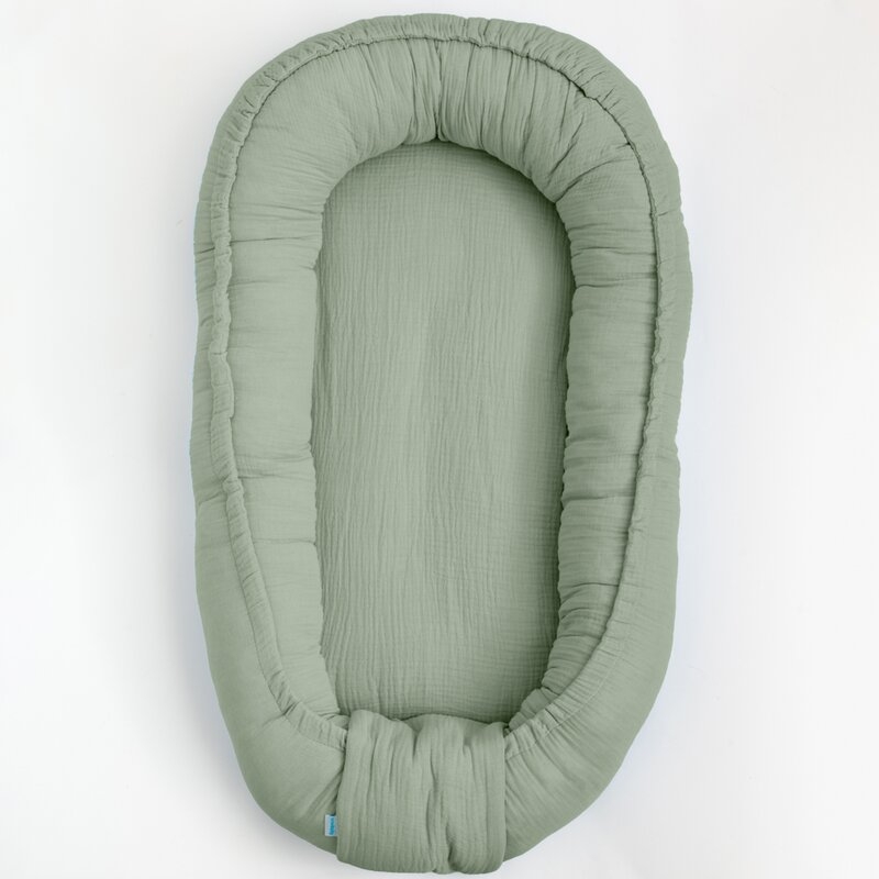 Cosulet bebelus, New Baby, Pentru dormit, Baby Nest 80 x 50 cm, Din muselina, Din materiale certificate Oeko Tex Standard 100, Salvia