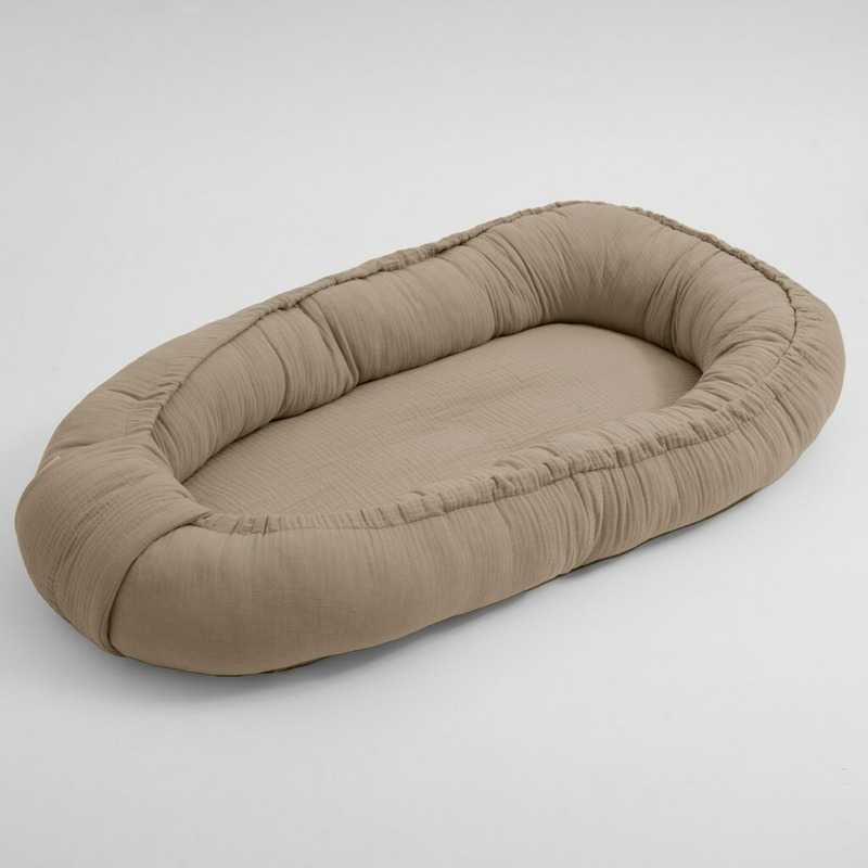 Cosulet bebelus pentru dormit, Baby Nest 80 x 50 cm, Din muselina, Din materiale certificate Oeko Tex Standard 100, New Baby, Beige Cosulet bebelus pentru dormit, Baby Nest 80 x 50 cm, Din muselina, Din materiale certificate Oeko Tex Standard 100, New Baby, Beige