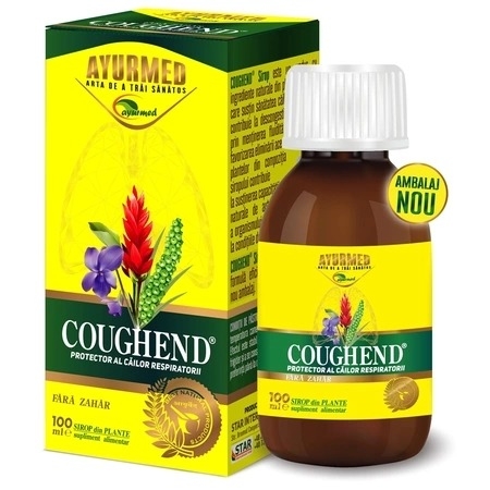 Coughend Sirop fara zahar, 100 ml, Ayurmed Coughend Sirop fara zahar, 100 ml, Ayurmed