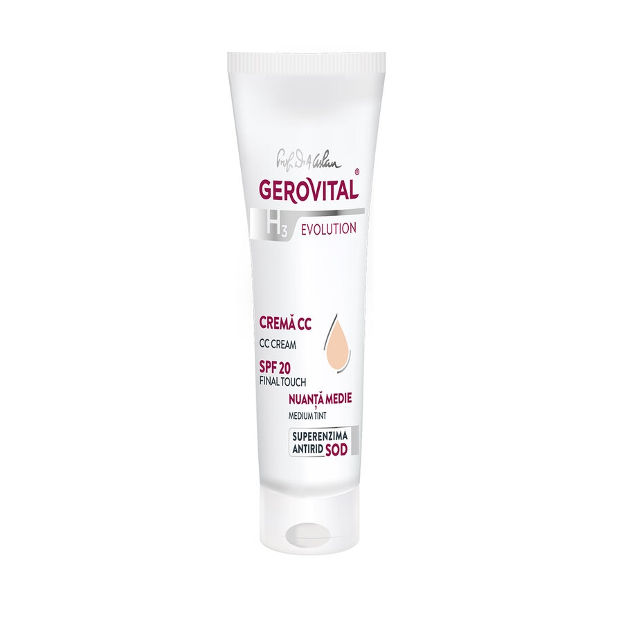 Crema de fata nuantatoare CC SPF 20 Medium Tint H3 Evolution, 30 ml, Gerovital
