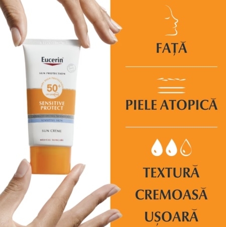 Crema de fata SPF 50+ Sun Protection Sensitive Protect, 50 ml, Eucerin Crema de fata SPF 50+ Sun Protection Sensitive Protect, 50 ml, Eucerin