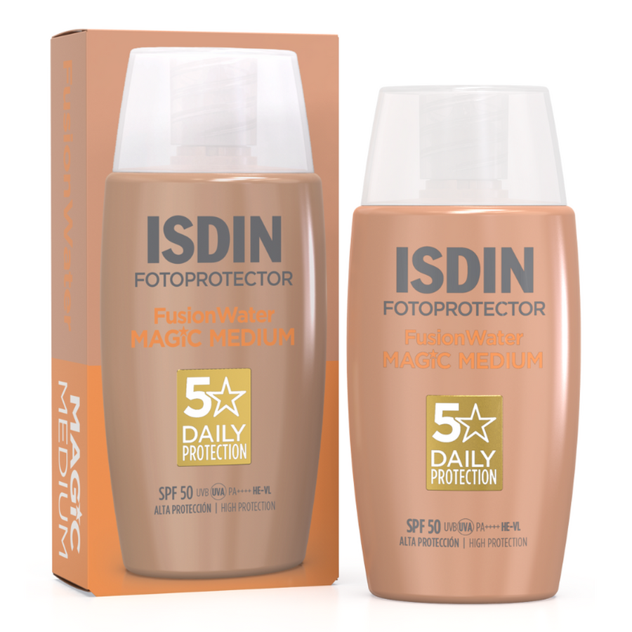 Crema de protectie solara pentru fata cu SPF 50 Fusion Water Color, Medium, 50 ml, Isdin Crema de protectie solara pentru fata cu SPF 50 Fusion Water Color, Medium, 50 ml, Isdin