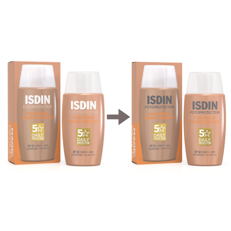 Crema de protectie solara pentru fata cu SPF 50 Fusion Water Color, Medium, 50 ml, Isdin Crema de protectie solara pentru fata cu SPF 50 Fusion Water Color, Medium, 50 ml, Isdin