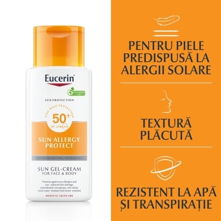 Gel crema de fata si corp impotriva alergiei la soare SPF 50+ Sun Protection Allergy Protect, 150 ml, Eucerin Gel crema de fata si corp impotriva alergiei la soare SPF 50+ Sun Protection Allergy Protect, 150 ml, Eucerin