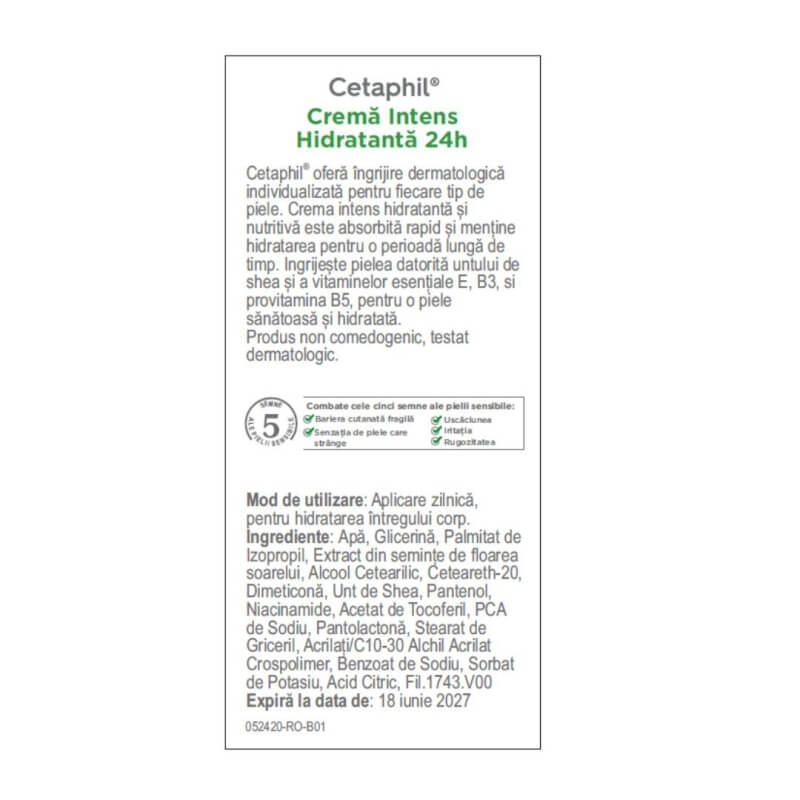 Crema intens hidratanta de zi, 220 ml, Cetaphil Crema intens hidratanta de zi, 220 ml, Cetaphil