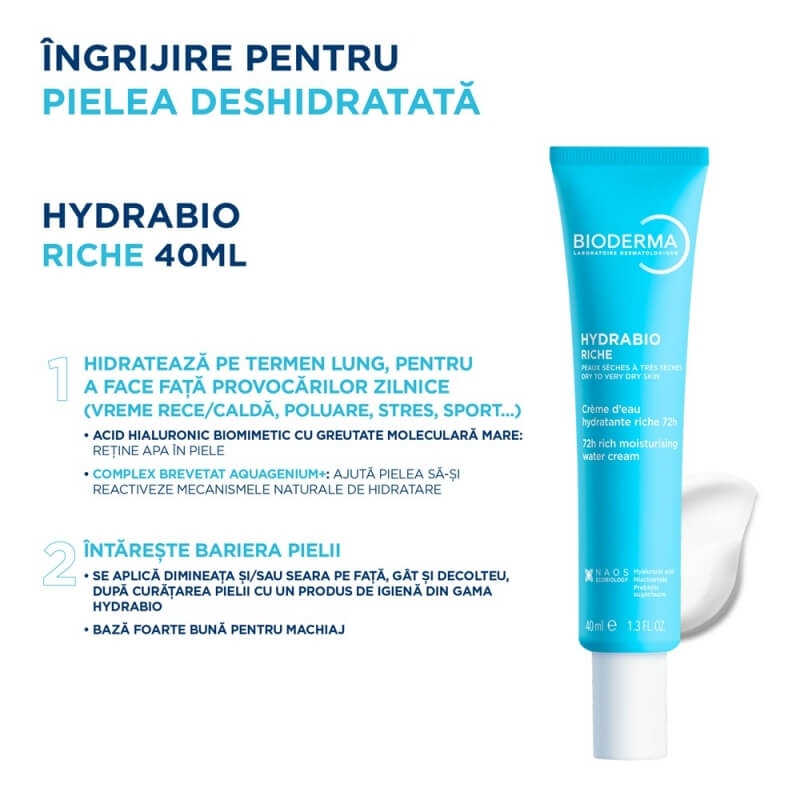 Crema intens hidratanta Hydrabio Riche, 40 ml, Bioderma Crema intens hidratanta Hydrabio Riche, 40 ml, Bioderma