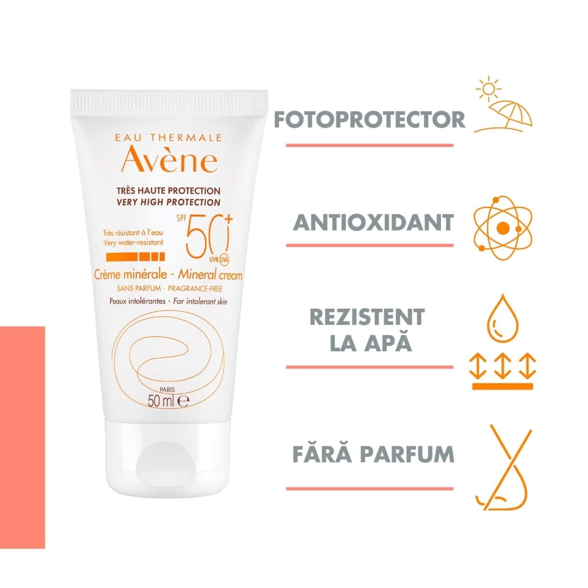 Crema minerala pentru protectie solara SPF 50+, 50 ml, Avene Crema minerala pentru protectie solara SPF 50+, 50 ml, Avene