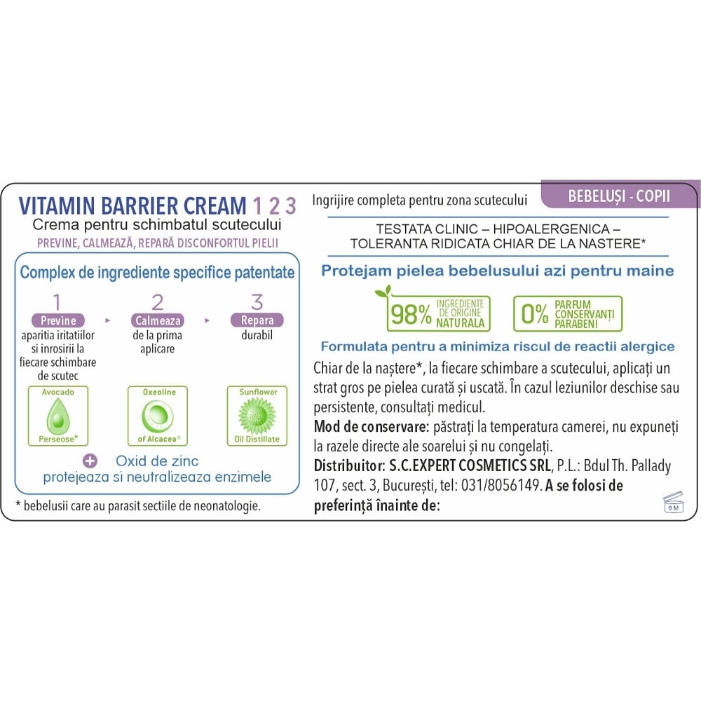 Crema pentru schimbatul scutecului Vitamin Barrier 1-2-3, 50 ml, Mustela Crema pentru schimbatul scutecului Vitamin Barrier 1-2-3, 50 ml, Mustela