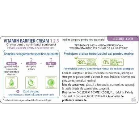 Crema pentru schimbatul scutecului Vitamina Barrier 1-2-3, 100 ml, Mustela Crema pentru schimbatul scutecului Vitamina Barrier 1-2-3, 100 ml, Mustela