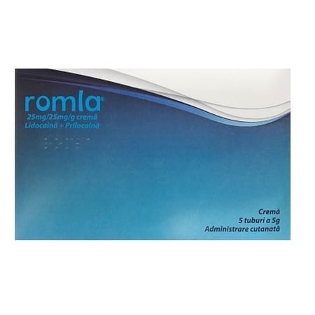Crema anestezica cu lidocaina si prilocaina Romla 25mg/25mg/g, 5 tuburi x 5 g, Elantis Farma Crema anestezica cu lidocaina si prilocaina Romla 25mg/25mg/g, 5 tuburi x 5 g, Elantis Farma