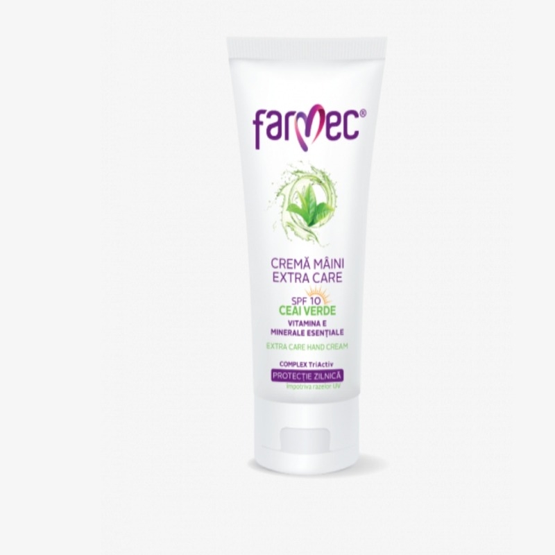 Crema de maini cu ceai verde SPF 10+ Extra Care, 100 ml, Farmec Crema de maini cu ceai verde SPF 10+ Extra Care, 100 ml, Farmec
