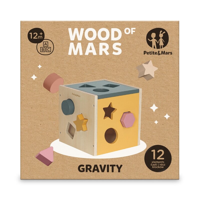 Cub de activitati, Petite&Mars, Gravity Wood of Mars, Cu 12 piese, 12 luni+, Multicolor Cub de activitati, Petite&Mars, Gravity Wood of Mars, Cu 12 piese, 12 luni+, Multicolor
