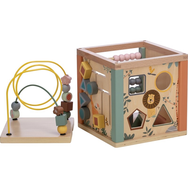 Cub mare de activitati pentru copii, Din lemn, Cu sortator de forme, Abac si alte activitati, Free2Play, Safari Cub mare de activitati pentru copii, Din lemn, Cu sortator de forme, Abac si alte activitati, Free2Play, Safari