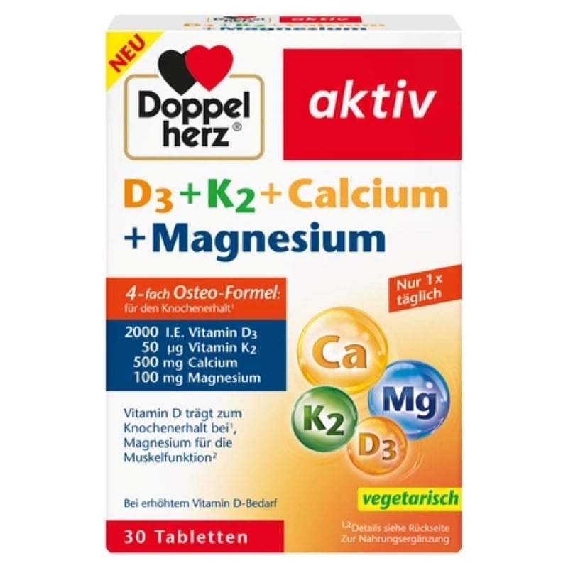 D3 + K2 + Calciu + Magneziu Aktiv, 30 comprimate, Doppelherz D3 + K2 + Calciu + Magneziu Aktiv, 30 comprimate, Doppelherz