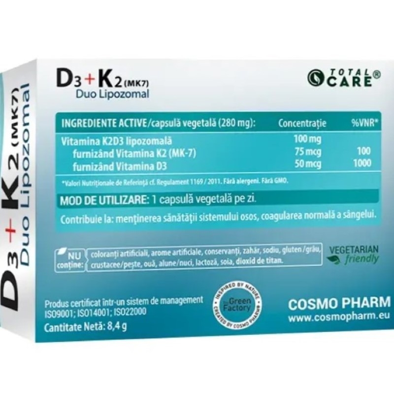 D3 + K2 (MK7) Duo lipozomal, 30 capsule, Cosmo Pharm D3 + K2 (MK7) Duo lipozomal, 30 capsule, Cosmo Pharm
