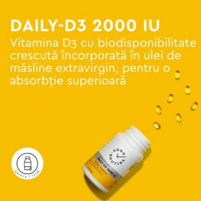Daily D3 Good Routine, Vitamina D3 2000 UI, 60 capsule moi, Secom Daily D3 Good Routine, Vitamina D3 2000 UI, 60 capsule moi, Secom