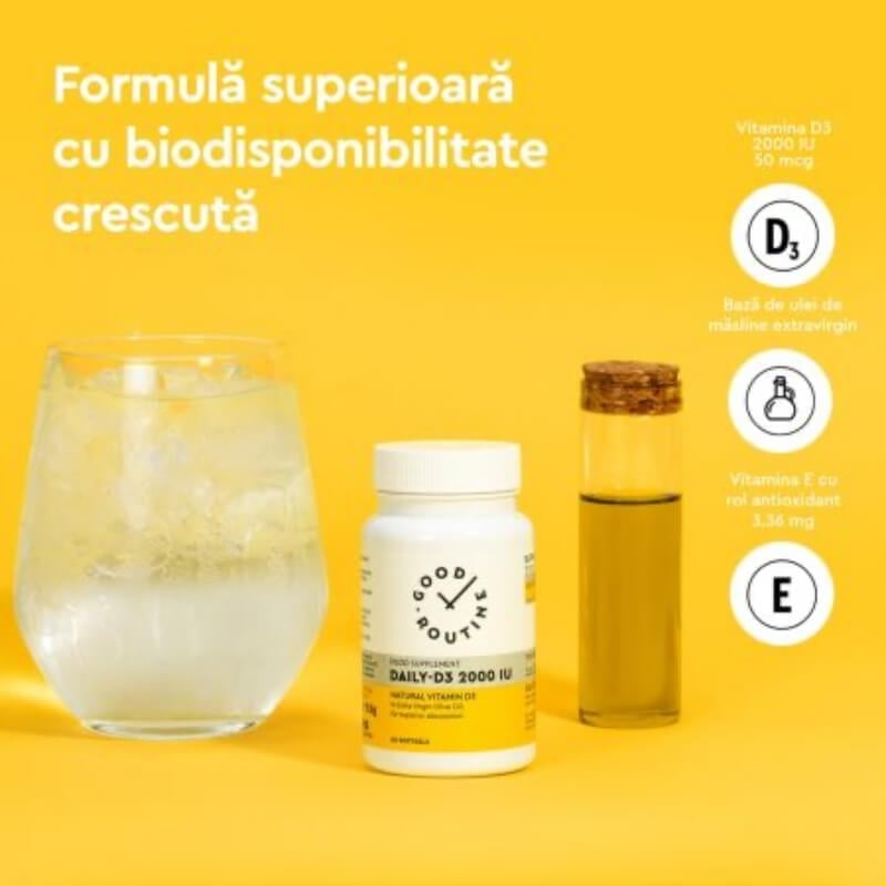Daily D3 Good Routine, Vitamina D3 2000 UI, 60 capsule moi, Secom Daily D3 Good Routine, Vitamina D3 2000 UI, 60 capsule moi, Secom