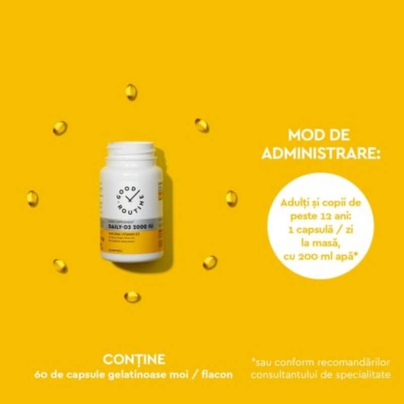 Daily D3 Good Routine, Vitamina D3 2000 UI, 60 capsule moi, Secom Daily D3 Good Routine, Vitamina D3 2000 UI, 60 capsule moi, Secom