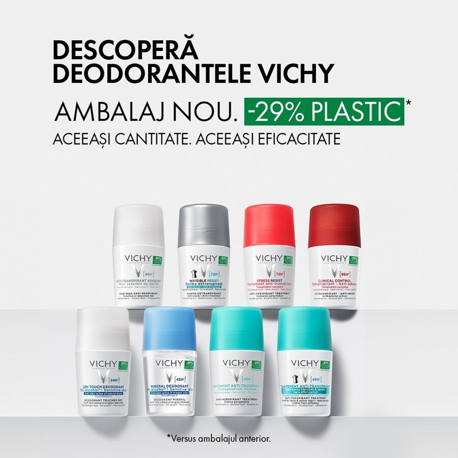 Deodorant roll-on mineral fara saruri de aluminiu 48h, 50 ml, Vichy Deodorant roll-on mineral fara saruri de aluminiu 48h, 50 ml, Vichy