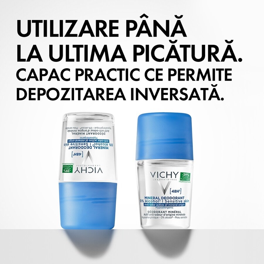 Deodorant roll-on mineral fara saruri de aluminiu 48h, 50 ml, Vichy Deodorant roll-on mineral fara saruri de aluminiu 48h, 50 ml, Vichy
