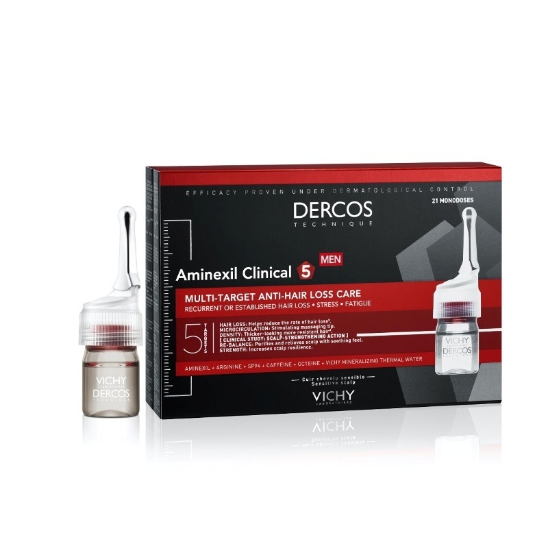 Dercos Aminexil Clinical 5 pentru barbati, 6ml 21 monodoze, Vichy Dercos Aminexil Clinical 5 pentru barbati, 6ml 21 monodoze, Vichy