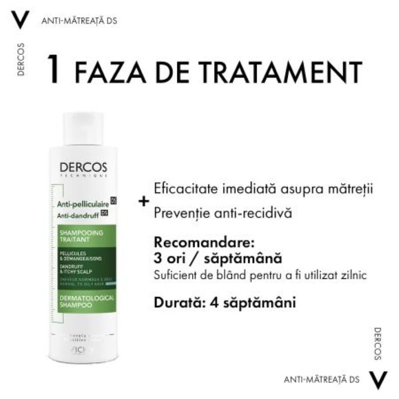 Dercos sampon antimatreata par normal si gras, 200ml, Vichy Dercos sampon antimatreata par normal si gras, 200ml, Vichy