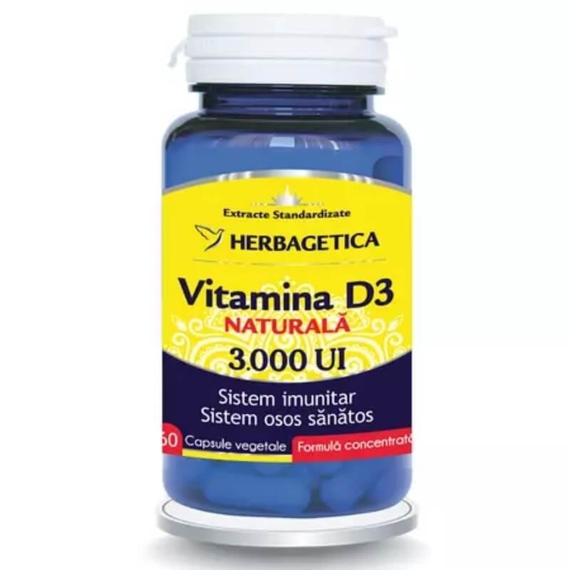 Vitamina D3 naturala 3000 UI, 60 capsule, Herbagetica Vitamina D3 naturala 3000 UI, 60 capsule, Herbagetica