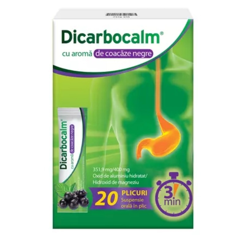 Dicarbocalm cu aroma de coacaze negre 351,9 mg/400 mg suspensie orala, 20 plicuri, Sanofi Dicarbocalm cu aroma de coacaze negre 351,9 mg/400 mg suspensie orala, 20 plicuri, Sanofi