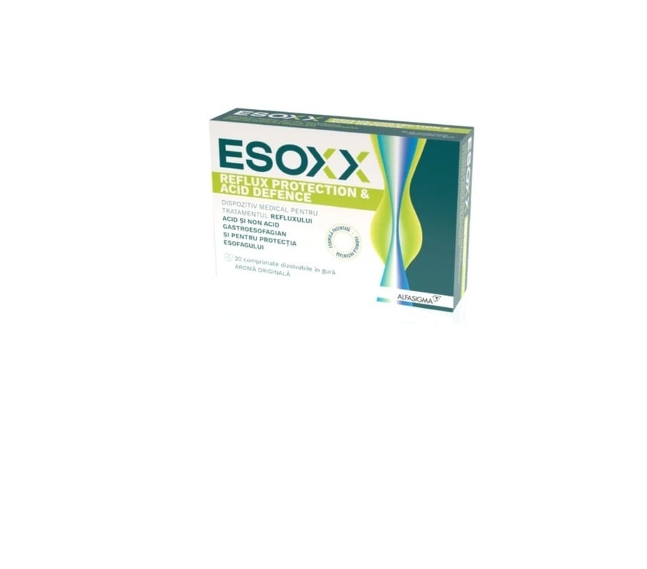 Esoxx Dispozitiv medical pentru tratamentul refluxului gastroesofagian Reflux Protection Acid Defence, 20 comprimate masticabile, Sofar Esoxx Dispozitiv medical pentru tratamentul refluxului gastroesofagian Reflux Protection Acid Defence, 20 comprimate masticabile, Sofar