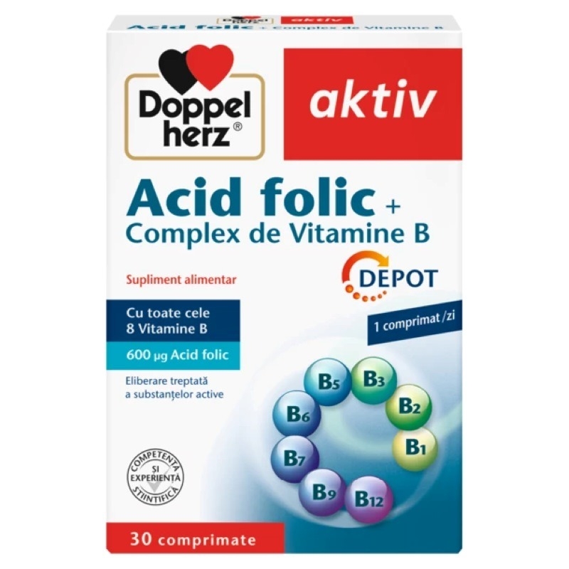 Aktiv Acid folic + Complex de vitamine B, 30compr, Doppelherz Aktiv Acid folic + Complex de vitamine B, 30compr, Doppelherz