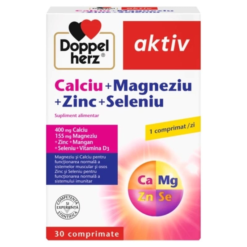 Aktiv Calciu + Magneziu + Zinc + Seleniu, 30compr, Doppelherz Aktiv Calciu + Magneziu + Zinc + Seleniu, 30compr, Doppelherz