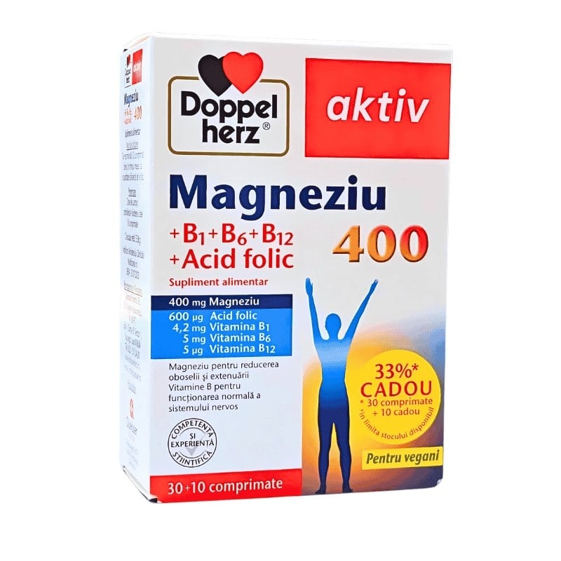 Aktiv Magneziu 400+B1+B6+B12+Acid Folic, 30+10compr, Doppelherz Aktiv Magneziu 400+B1+B6+B12+Acid Folic, 30+10compr, Doppelherz