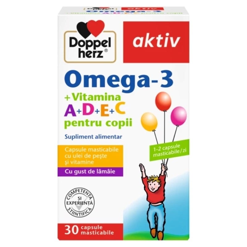 Aktiv Omega-3 pentru copii + Vitaminele A+D+E+C, 30caps, Doppelherz Aktiv Omega-3 pentru copii + Vitaminele A+D+E+C, 30caps, Doppelherz