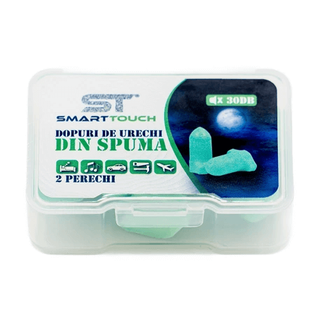 Dopuri de urechi din spuma cu memorie si cutie de transport, 2 perechi, Smart Touch Dopuri de urechi din spuma cu memorie si cutie de transport, 2 perechi, Smart Touch
