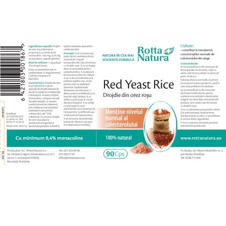 Red Yeast Rice, 90 capsule, Rotta Natura Red Yeast Rice, 90 capsule, Rotta Natura