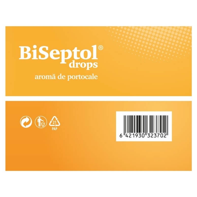 Biseptol dropsuri cu aroma de portocale, 20 dropsuri, Dacia Plant