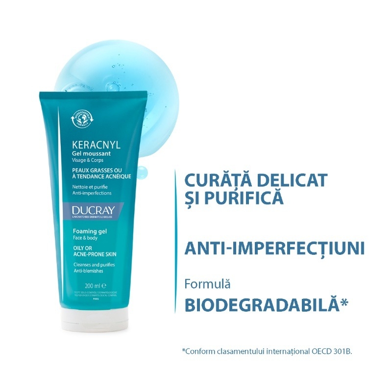 Keracnyl gel curatare anti-acnee, 200ml, Ducray Keracnyl gel curatare anti-acnee, 200ml, Ducray