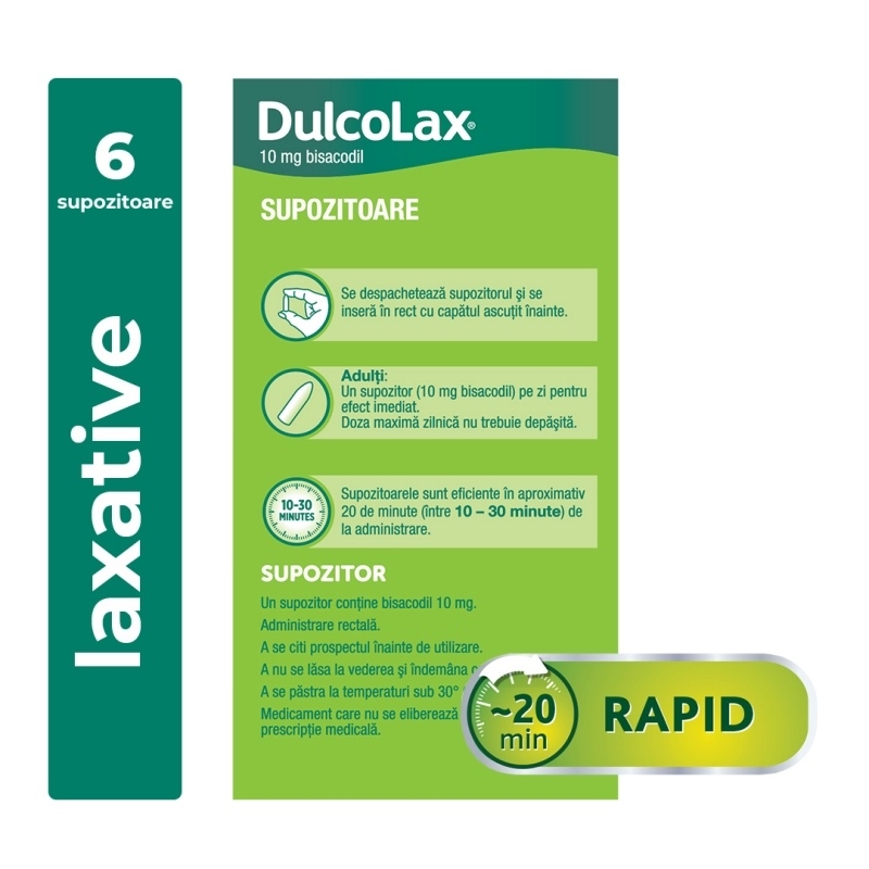 Dulcolax 10 mg, 6 supozitoare, Sanofi Dulcolax 10 mg, 6 supozitoare, Sanofi