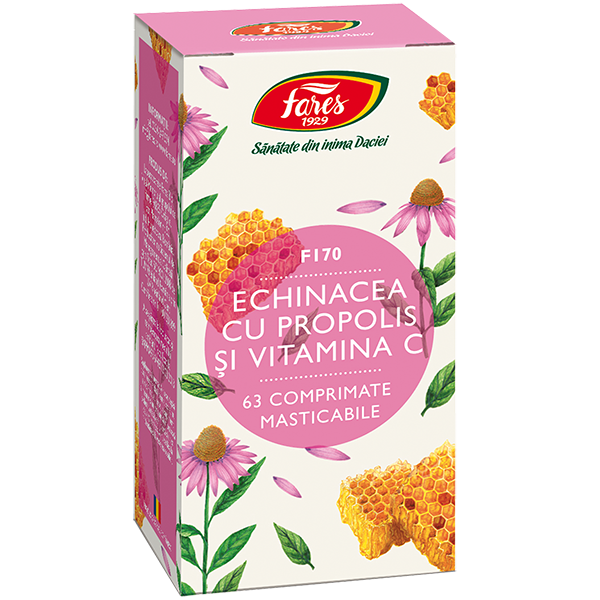 Echinacea cu propolis si vitamina C (F170) 63compr.mast, Fares Echinacea cu propolis si vitamina C (F170) 63compr.mast, Fares