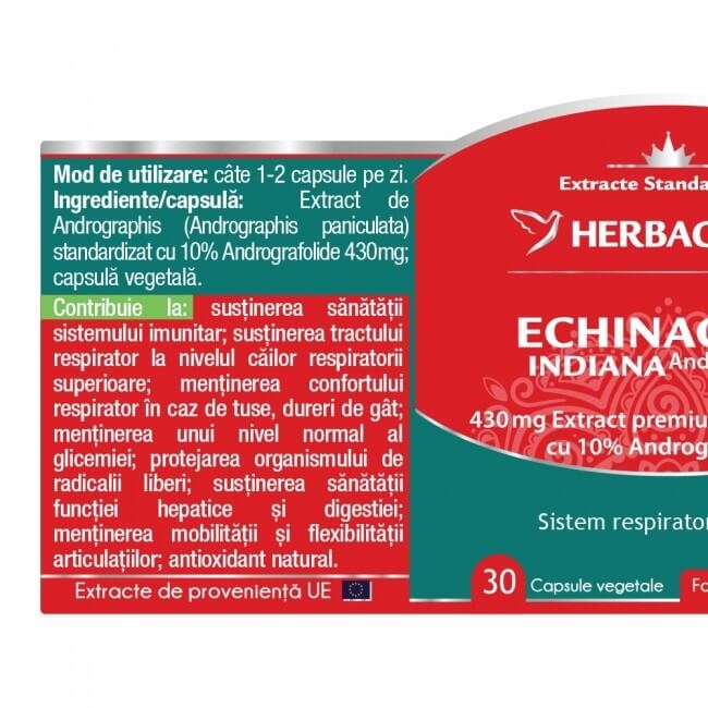 Echinaceea Indiana, 30 capsule, Herbagetica Echinaceea Indiana, 30 capsule, Herbagetica