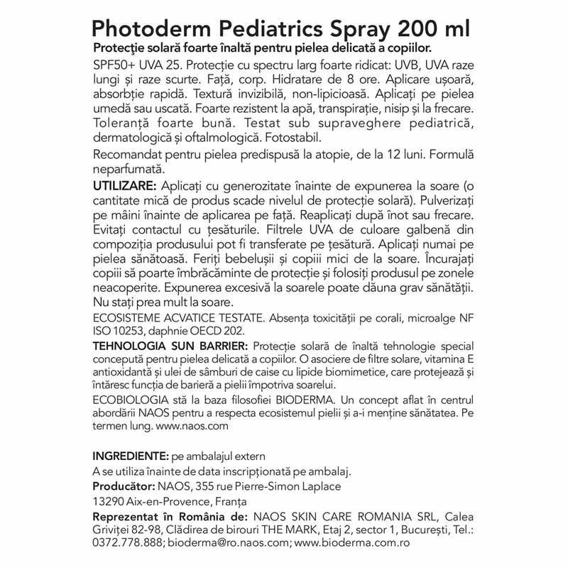 Photoderm Pediatrics Spray SPF50+, Bioderma, 200ml Photoderm Pediatrics Spray SPF50+, Bioderma, 200ml