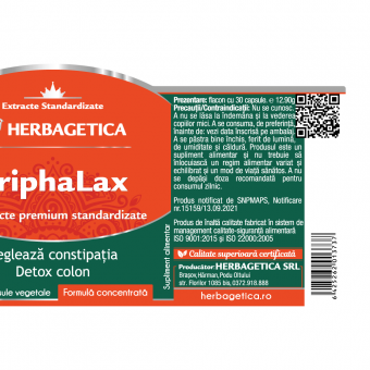 TriphaLax, 30 capsule, Herbagetica TriphaLax, 30 capsule, Herbagetica