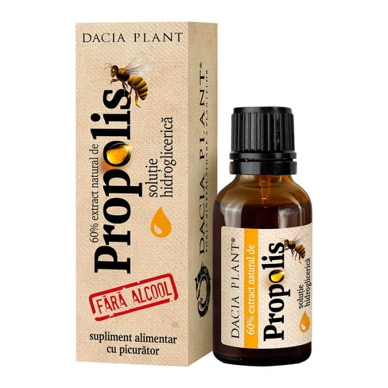 Extract natural de propolis fara alcool, 20 ml, Dacia Plant Extract natural de propolis fara alcool, 20 ml, Dacia Plant