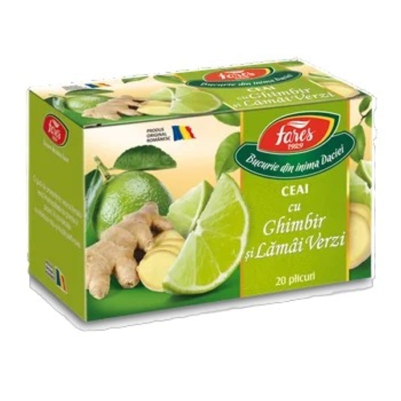 Ceai cu ghimbir si lamai verzi, 20 plicuri, Fares Ceai cu ghimbir si lamai verzi, 20 plicuri, Fares