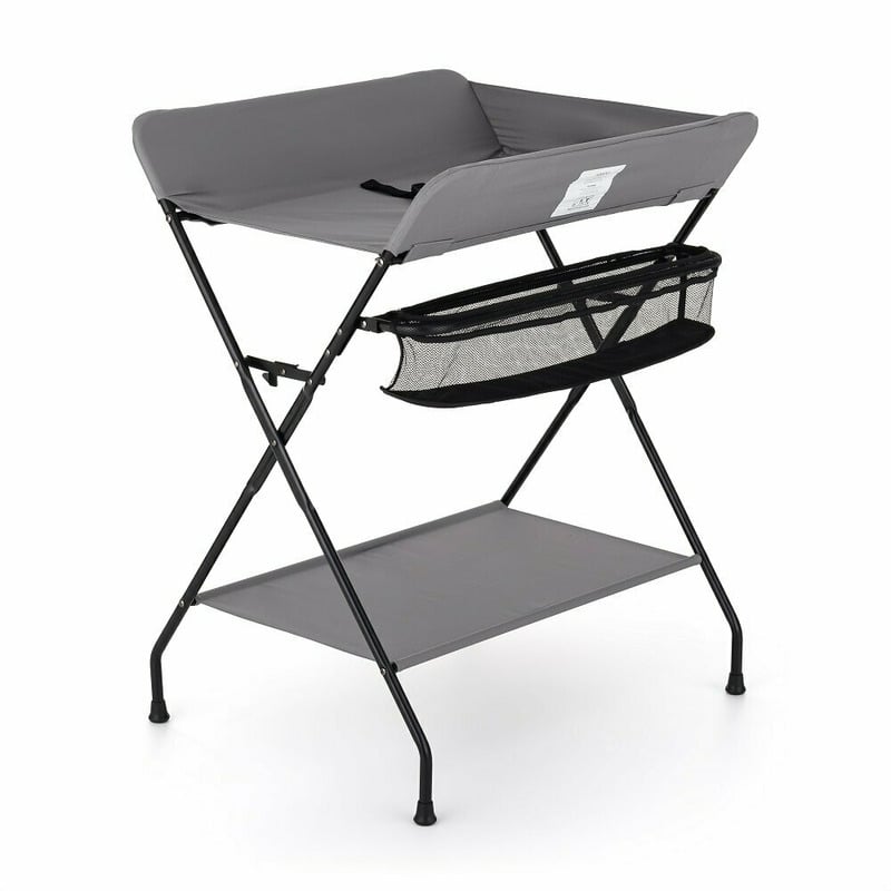 Feedo - Masuta multifunctionala pentru infasat si schimbat scutece, Pliabila, Cu raft pentru depozitare si compartiment lateral, Realizata din fier, panza si in, 80.5 x 67 x 102.5 cm, Gri Feedo - Masuta multifunctionala pentru infasat si schimbat scutece, Pliabila, Cu raft pentru depozitare si compartiment lateral, Realizata din fier, panza si in, 80.5 x 67 x 102.5 cm, Gri