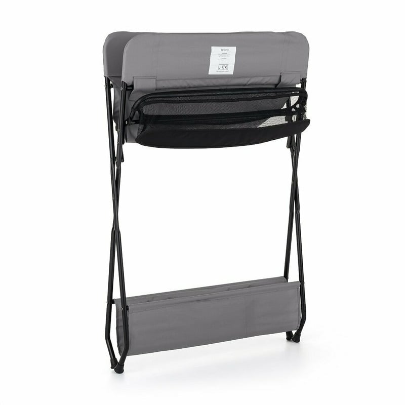 Feedo - Masuta multifunctionala pentru infasat si schimbat scutece, Pliabila, Cu raft pentru depozitare si compartiment lateral, Realizata din fier, panza si in, 80.5 x 67 x 102.5 cm, Gri Feedo - Masuta multifunctionala pentru infasat si schimbat scutece, Pliabila, Cu raft pentru depozitare si compartiment lateral, Realizata din fier, panza si in, 80.5 x 67 x 102.5 cm, Gri