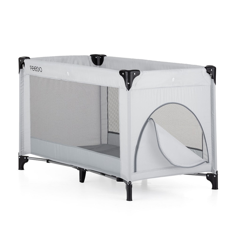 Feedo - Patut de calatorie, Pliabil, Cu geanta de transport inclusa, Cu intrare laterala si inchidere prin fermoar, Greutate maxima suportata 15 kg, 0-30 luni, Gri deschis Feedo - Patut de calatorie, Pliabil, Cu geanta de transport inclusa, Cu intrare laterala si inchidere prin fermoar, Greutate maxima suportata 15 kg, 0-30 luni, Gri deschis